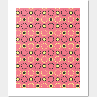 Pink, Yellow and Gray Circle Seamless Pattern 049#002 Posters and Art